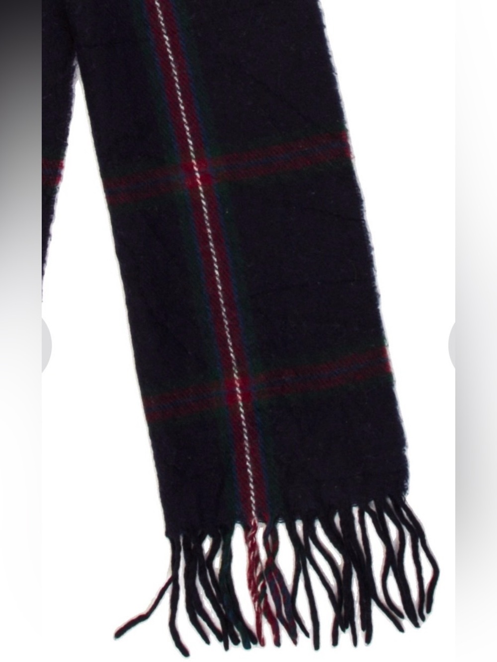 Burberry Lambswool Navy Scarf with Red & Green Stripes - Picture 2 of 6